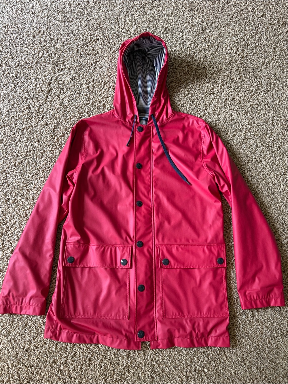 Petit Bateau Women Red Hooded Rain Jacket Size M ✨